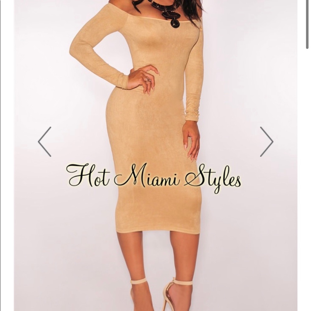 Off the shoulder suede midi dress